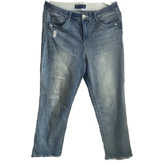 Democracy Women’s Jeans Sz 12 Distressed Straight Ab Technology Western City - Picture 1 of 10